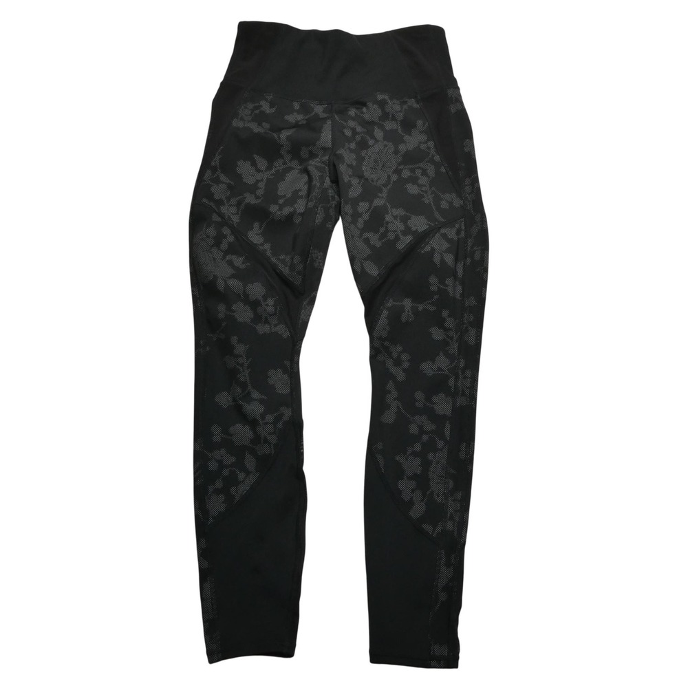Athleta Leggings Womens Small Black High Rise‎ Floral Mesh Ankle Zip Pocket